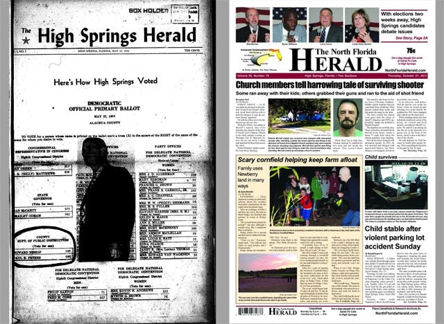 The first and last issues of The North Florida Herald represent 59 years of community coverage in Florida's "crescent communities," including High Springs, Fort White and Newberry.