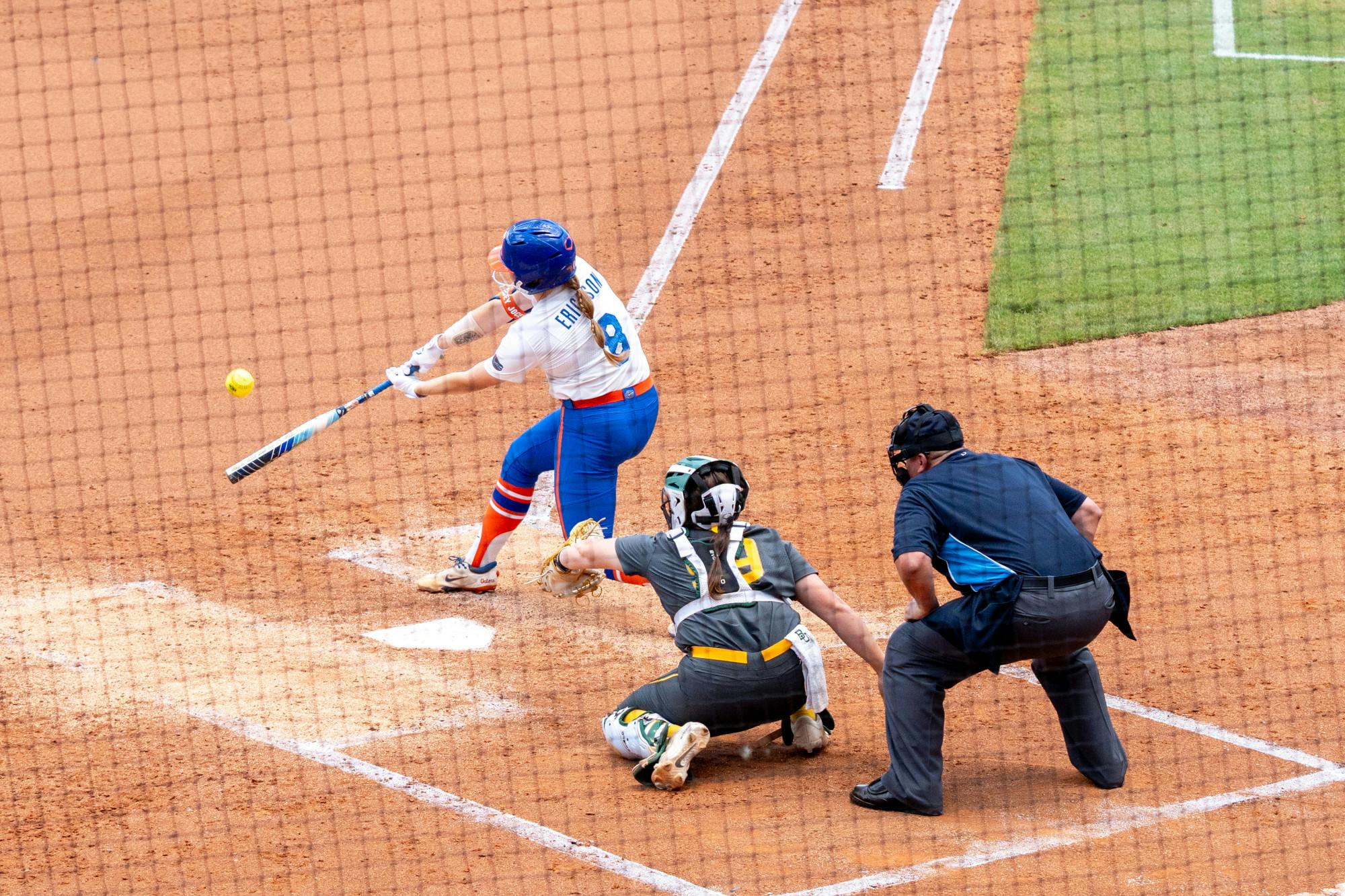 Sophomore catcher Jocelyn Erickson goes to bat in the Gators' 4-2 win over the Baylor Bears on Friday, May 24, 2024. 