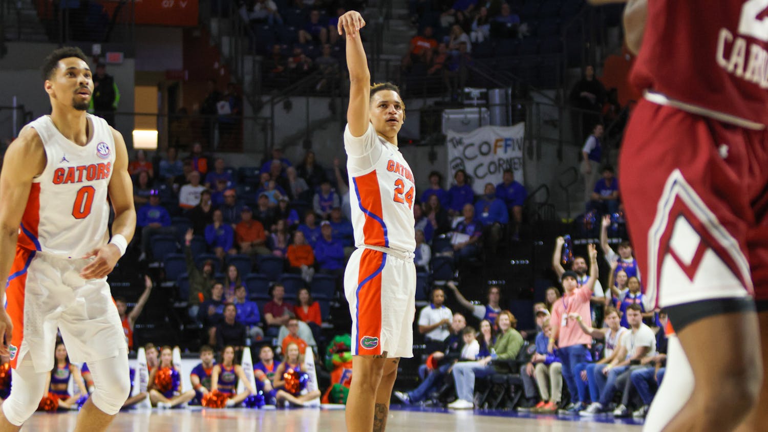 Florida guard Riley Kugel puts up a shot in the Gators 81-60 win against the South Carolina Gamecocks Wednesday, Jan. 25, 2023.