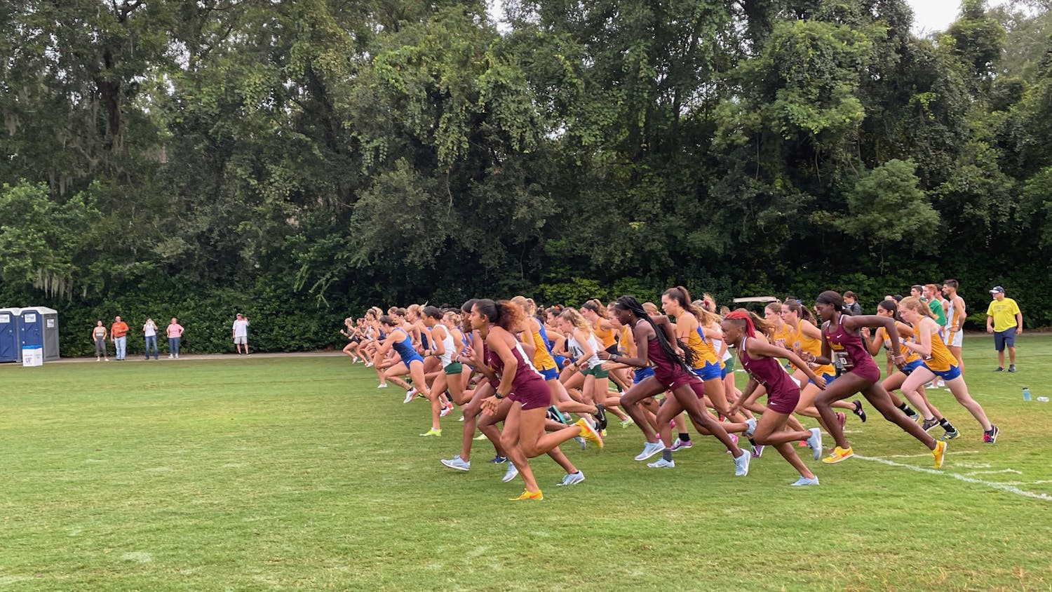 Runners start the women's race during the 2021 Mountain Dew Invitational in Gainesville, Florida on Sept. 11, 2021