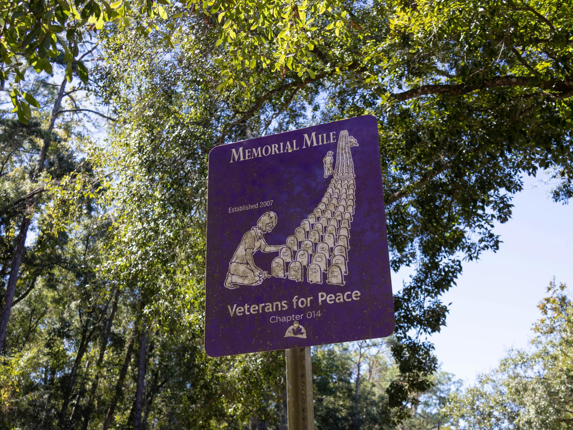 Purple Memorial Mile established by Veteran’s for Peace on NW 8th Ave pictured on Thursday, October 16th, 2025 in Gainesville, FL.