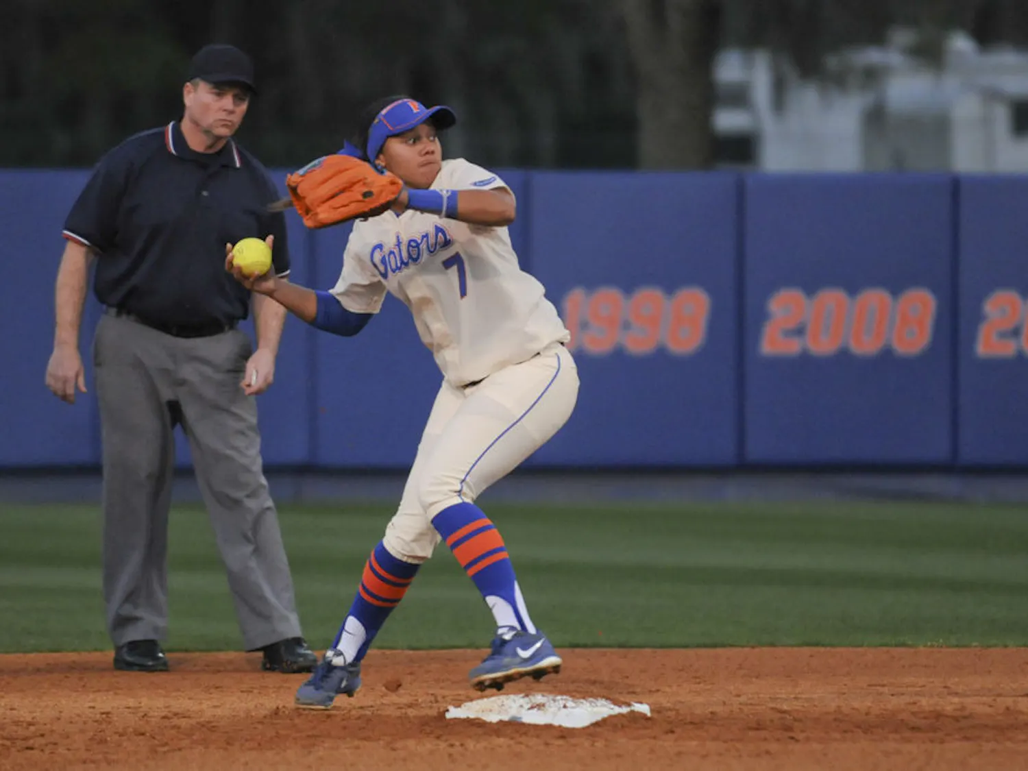 Kelsey Stewart fields a ball during Florida's doubleheader sweep of Jacksonville on Feb. 17, 2016 at Katie Seashole Pressly Stadium.