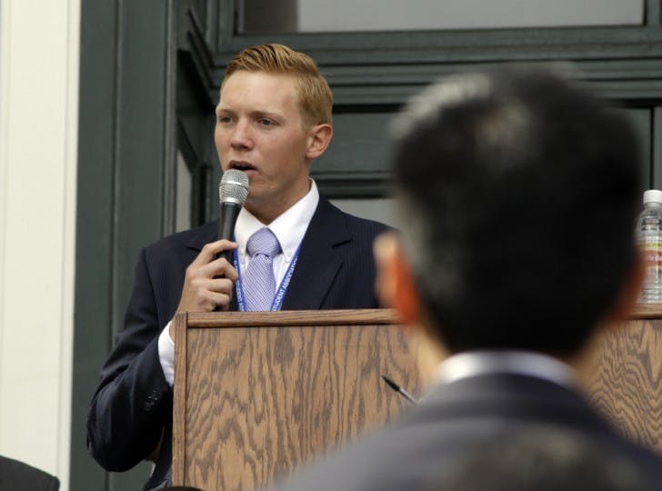 Florida Student Association chairman Michael Long, of New College of Florida, speaks to a crowd of students at the annual Rally in Tally.