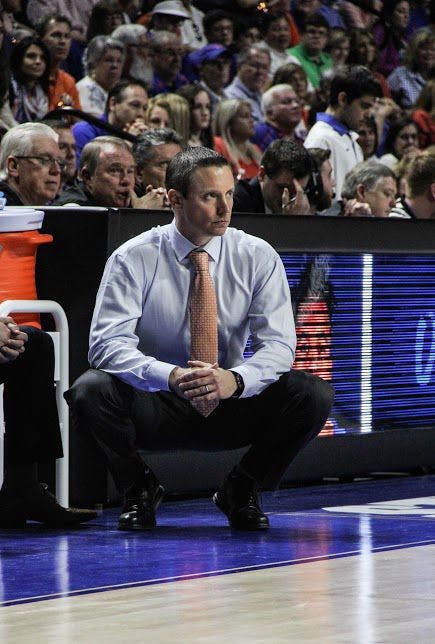UF head coach Mike White looks on in Florida's 80-76 win against Georgia on Jan. 14, 2017, at the O'Connell Center.&nbsp;