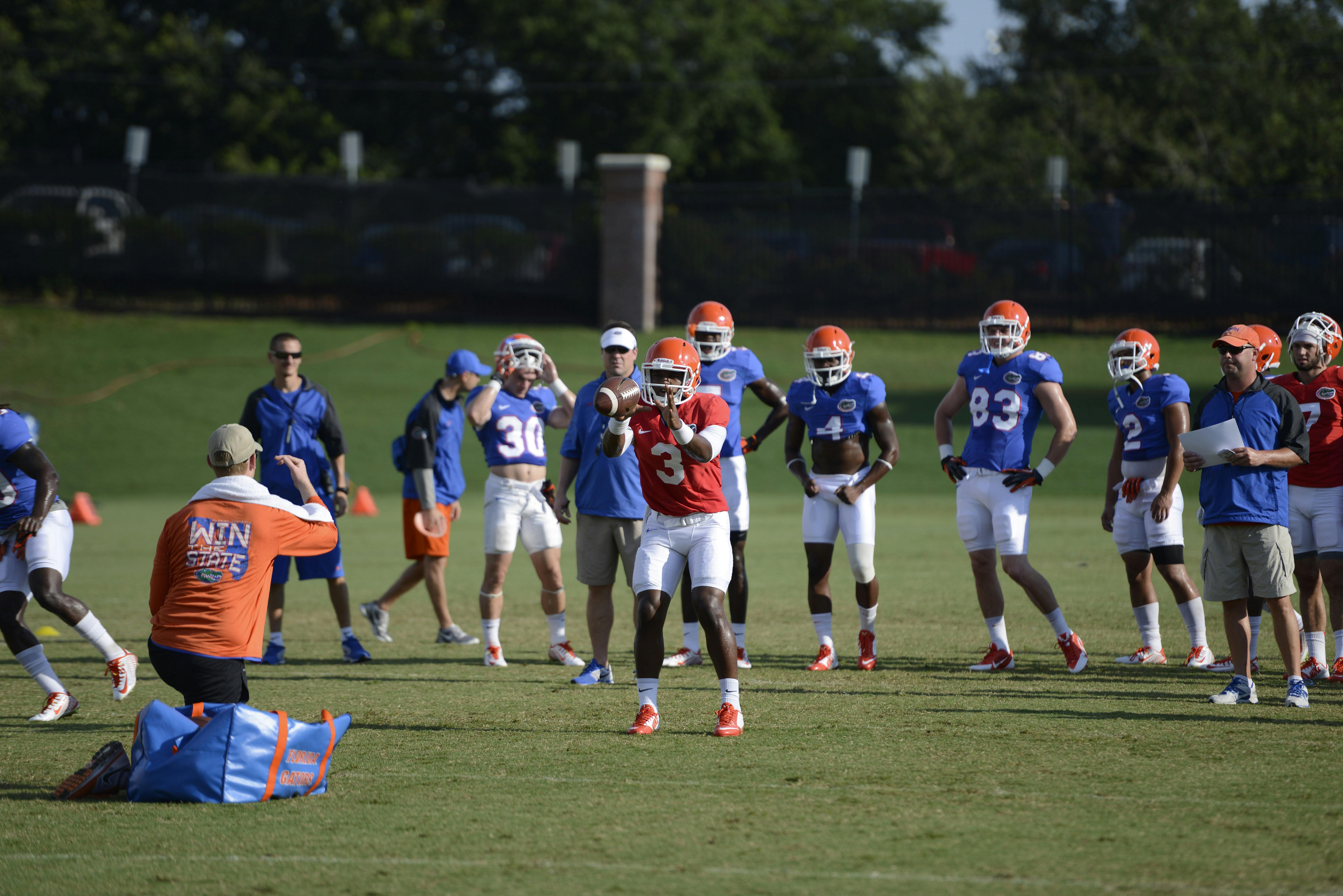 Treon Harris takes a snap during practice on Aug. 14 at Donald R. Dizney Stadium. Harris was named Florida's backup quarterback on Tuesday.