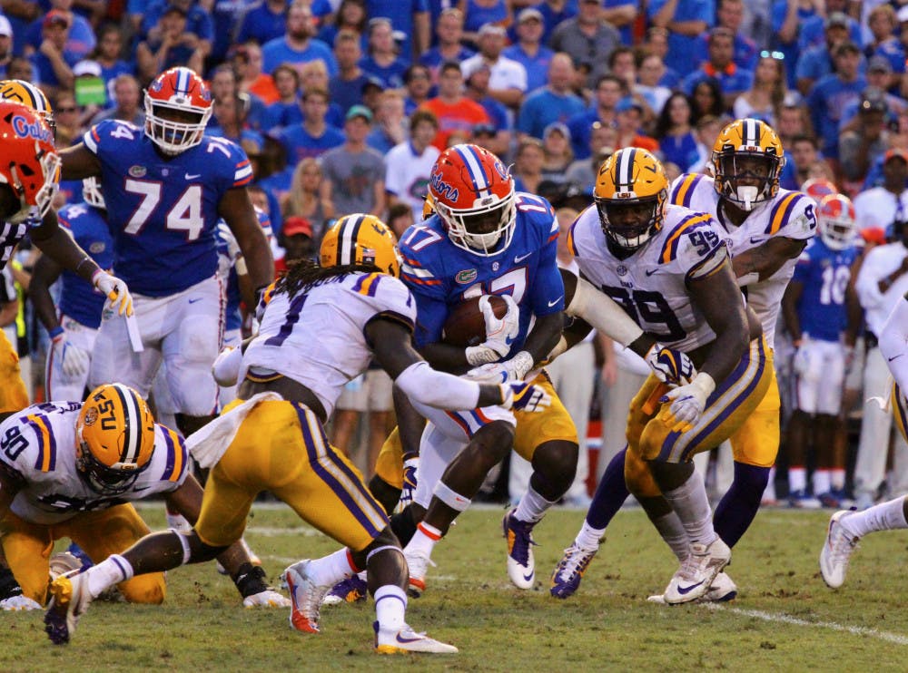 <p><span>Gators receiver Kadarius Toney (17) hasn't played since Florida's 17-16 loss to LSU on Oct. 7. Toney, a freshman, suffered a separated shoulder and was "very limited" in practice last week,  UF coach Jim McElwain said.</span></p>