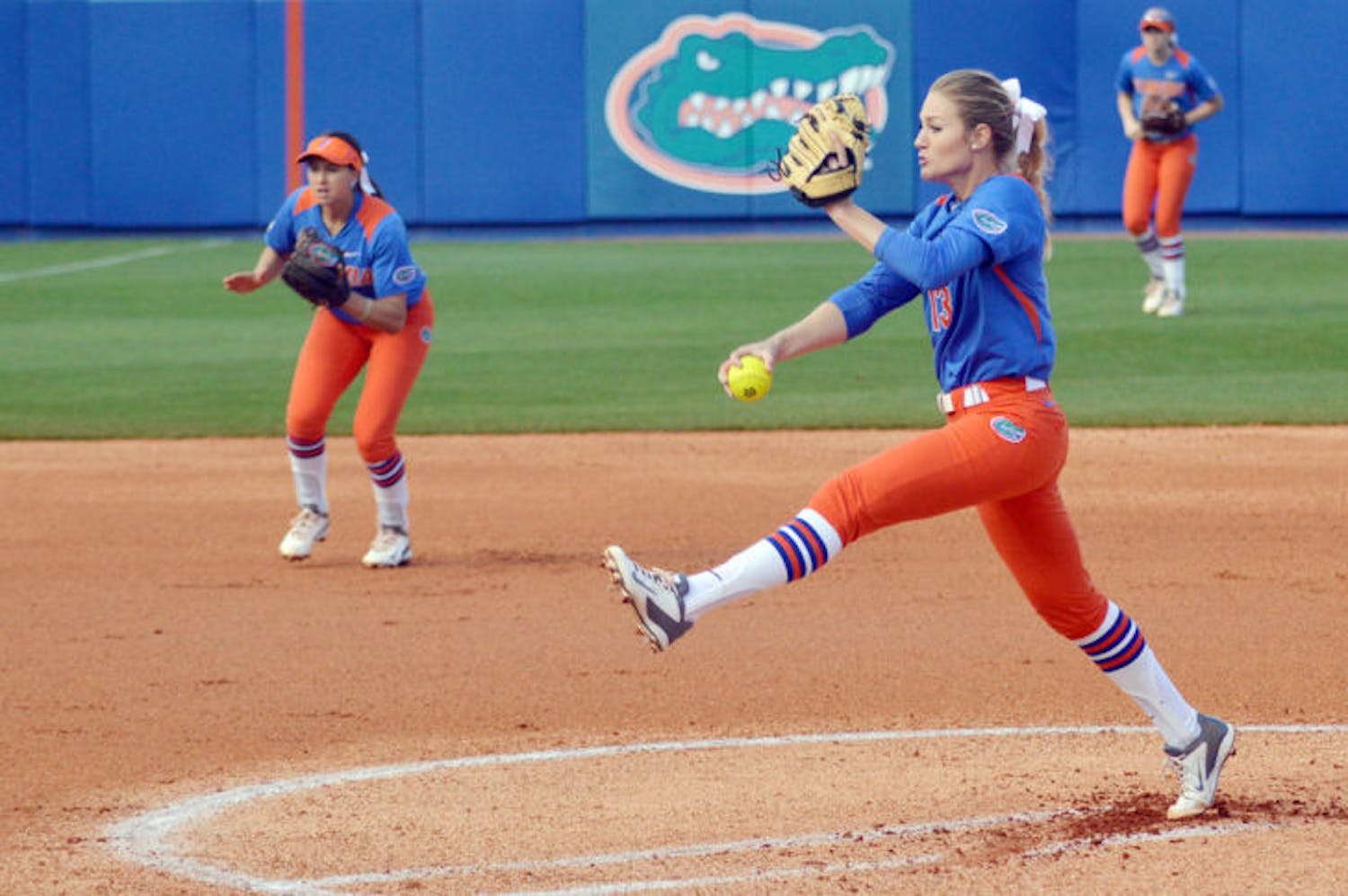 Hannah Rogers pitches during Florida’s 8-0 win against Indiana on Feb. 21 at Katie Seashole Pressly Stadium.