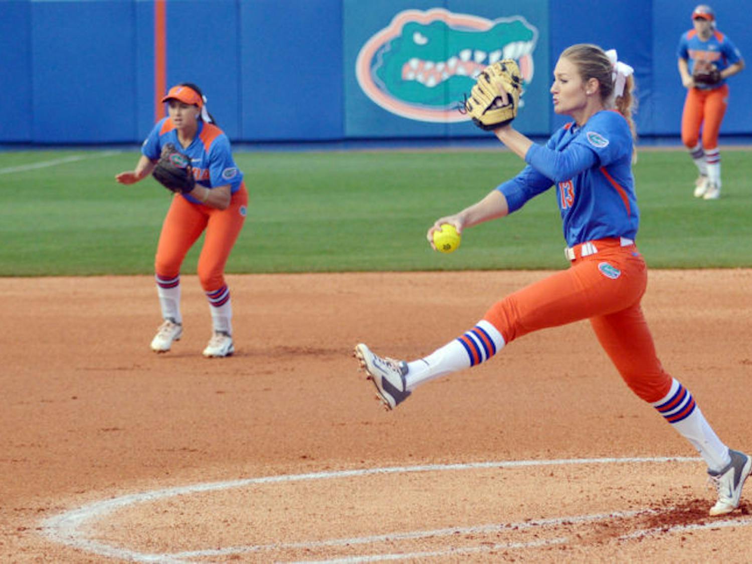 Hannah Rogers pitches during Florida’s 8-0 win against Indiana on Feb. 21 at Katie Seashole Pressly Stadium.