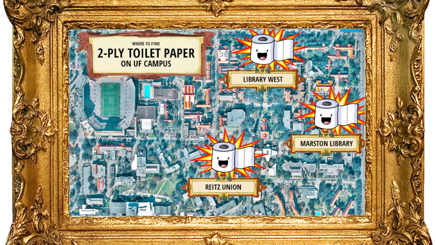 A map of where two-ply toilet paper will be on campus