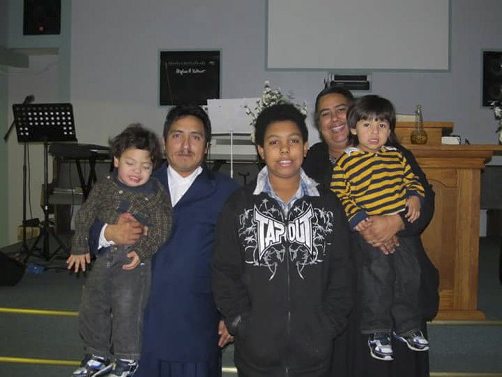 <p>From left: Marcelo Flores, Ruben Flores, Felix Santana, Lina Colondres and Ruben Flores Jr. pose for a photo. Colondres uses the family photo on her GoFundMe page.</p>