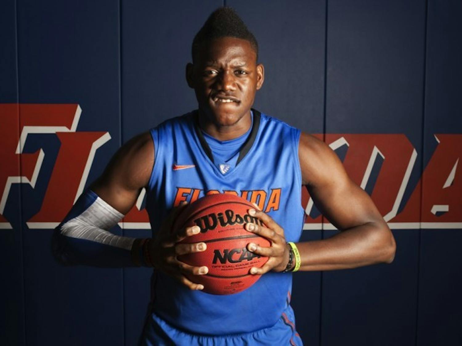 Junior Will Yeguete poses during UF’s media day on Oct. 10. Yeguete added muscle during the offseason to prepare for time at center.&nbsp;
