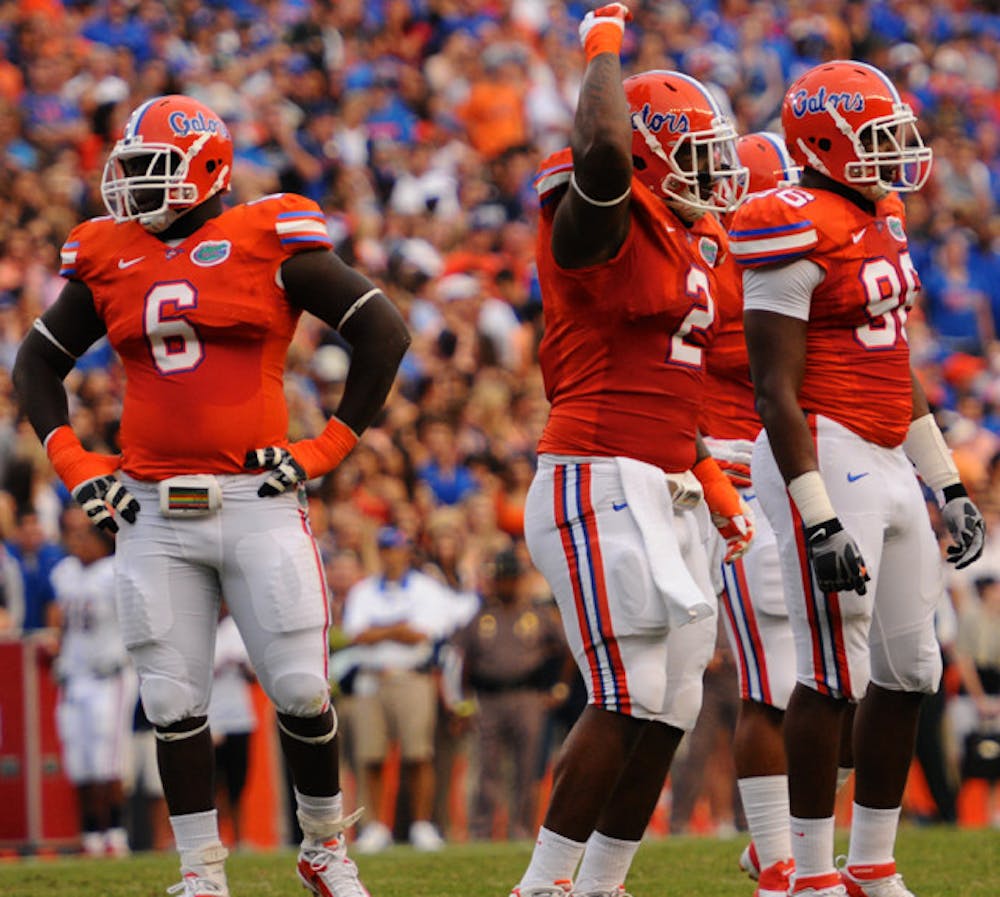 <p>Florida defensive tackle Dominique Easley (2) helped the front seven completely disrupt the FAU offense on Saturday. The Gators recorded two sacks and 11 tackles for loss.</p>