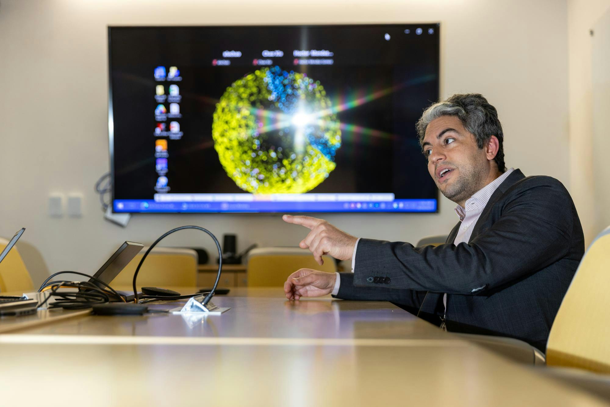 Principal Investigator of the RNA Engineering Laboratory Elias Sayour discusses a potential new vaccine for pediatric brain cancer Assistant Scientist Chao Xie on Friday, Aug. 29, 2025.