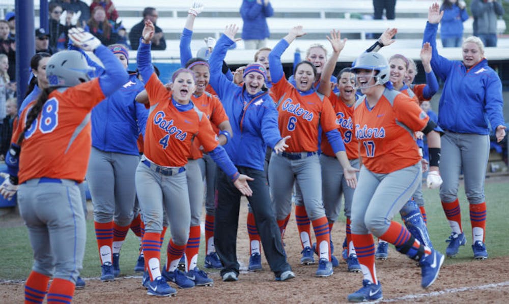 <p><span>Lauren Haeger (17) runs home after hitting a game-tying homer during Florida’s 4-3 victory against Charleston Southern on Feb. 17 at Katie Seashole Pressly Stadium.</span></p>
<div><span><br /></span></div>