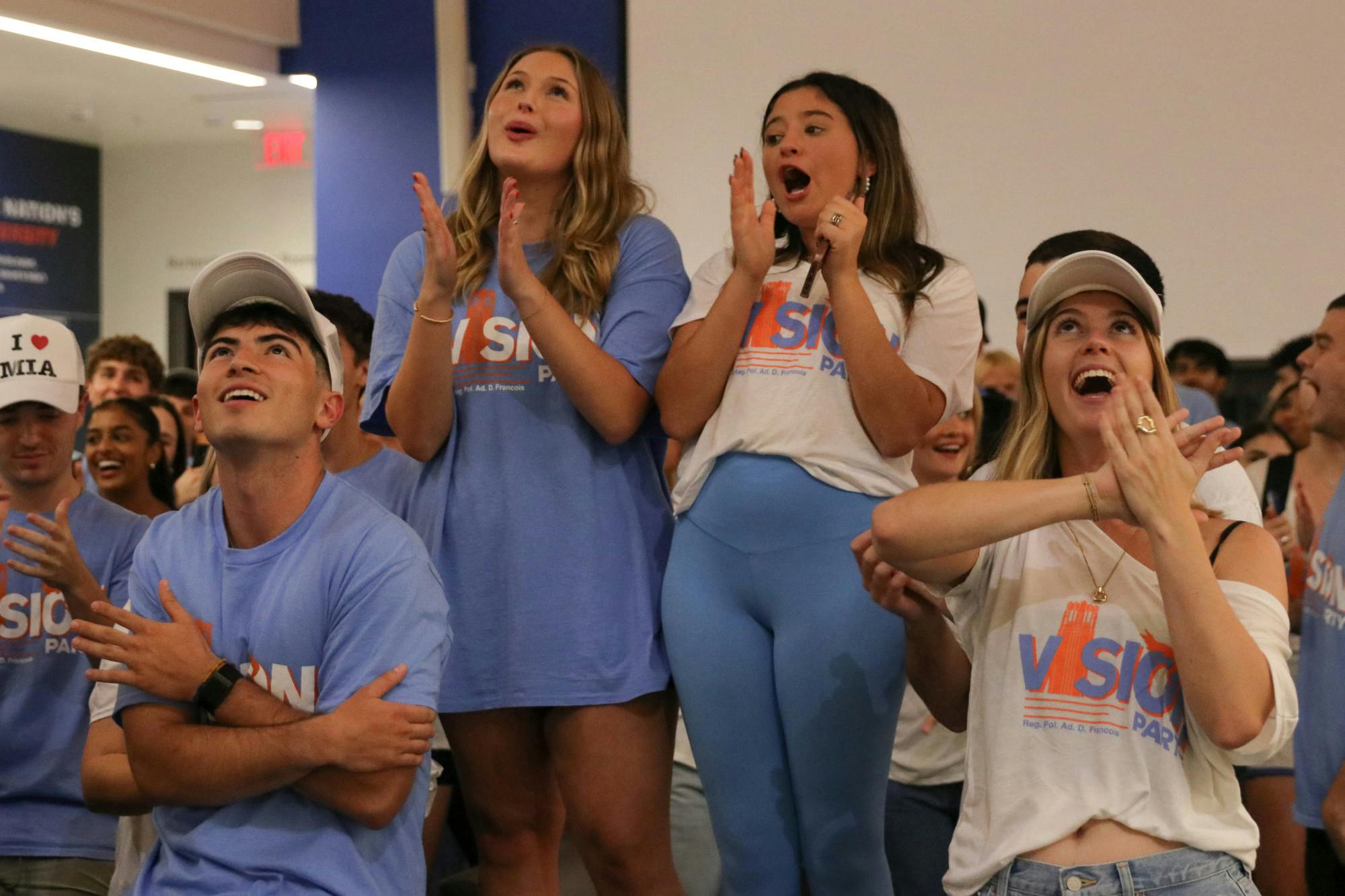 Vision Party celebrates its 49-seat win during the Fall 2025 Student Government elections at the Reitz Union on Tuesday, Sept. 30, 2025.