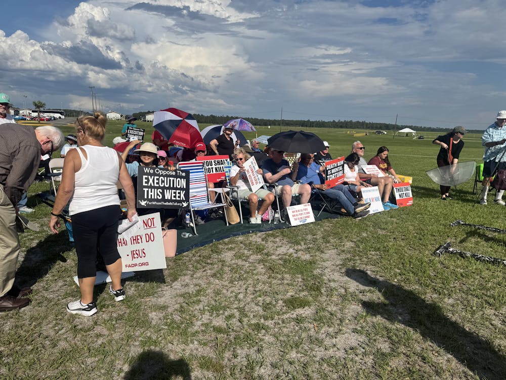Protestors demonstrate outside of Raiford State Prison, Thursday, June 25, 2026.