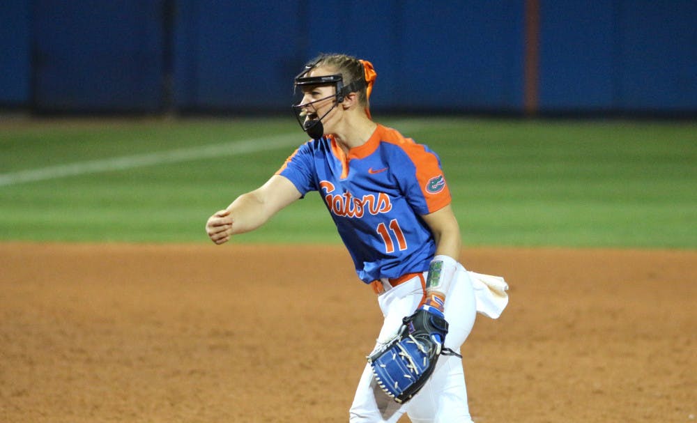 <p>Junior Kelly Barnhill needed just 71 pitches to toss her fifth no-hitter this season. </p>