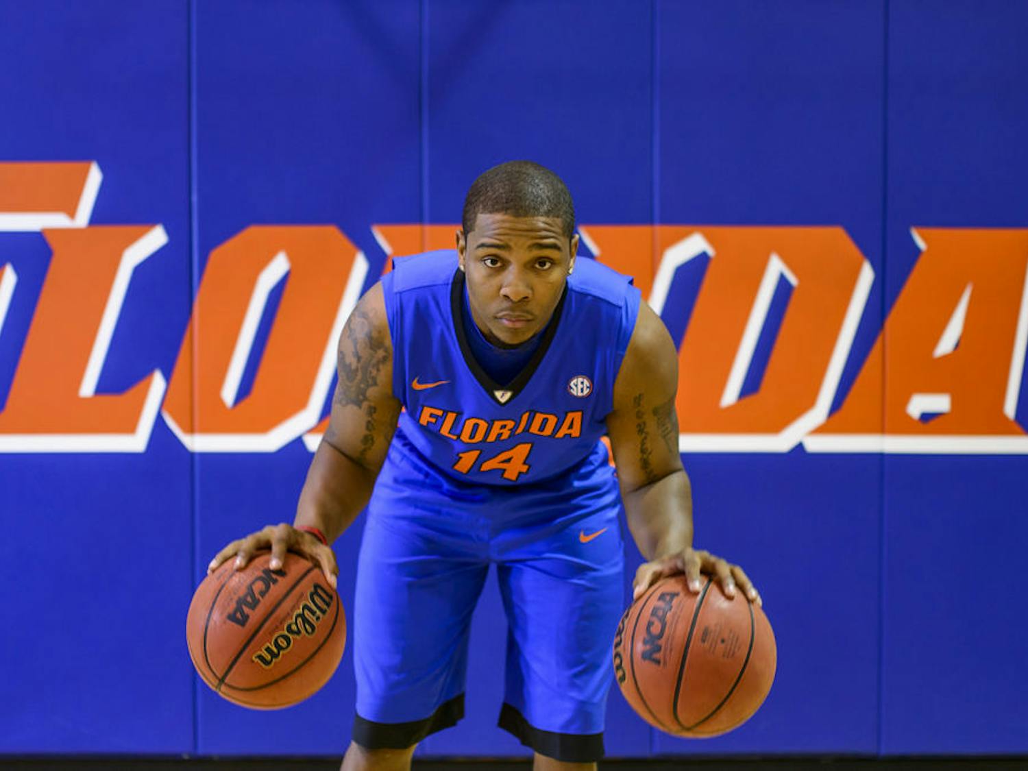 Lexx Edwards poses during the UF men's basketball team media day.