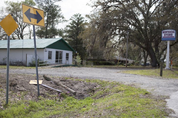 &nbsp;
A sign is knocked over near Northeast 21st Street and Northeast 156th Avenue after Gainesville Mayor Craig Lowe crashed his car into it early Thursday morning.