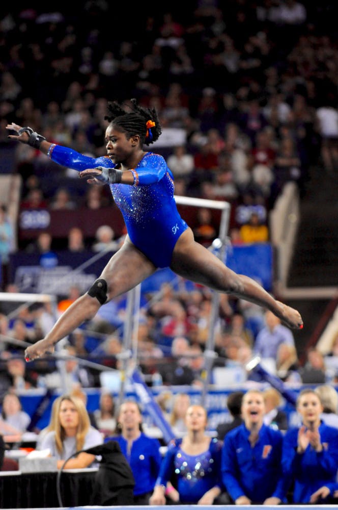 Alicia Boren performs her floor exercise routine during the NCAA Gymnastics Super Six on April 16, 2016, in Fort Worth, Texas.