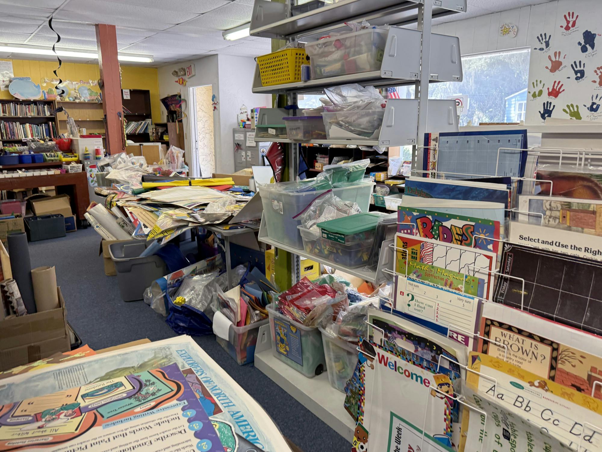 School supplies collected, Tools for Schools sit waiting to be used in their resource center on Wednesday, Aug. 30, 2025. 