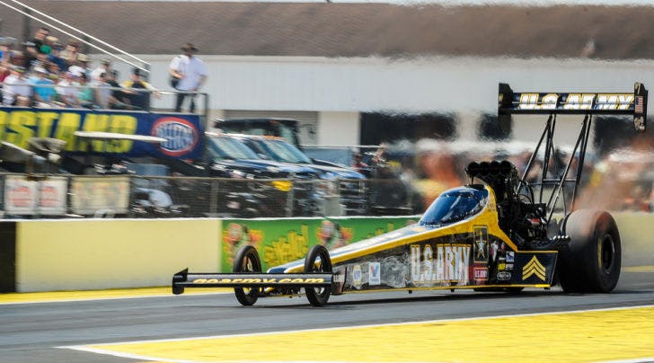Tony Schumacher races his U.S. Army Top Fuel dragster down the track Saturday during the 45th annual Amalie Motor Oil NHRA Gatornationals at Gainesville Raceway. Gatornationals draws 100,000 spectators every year. Schumacher is a seven-time Top Fuel world champion.&nbsp;