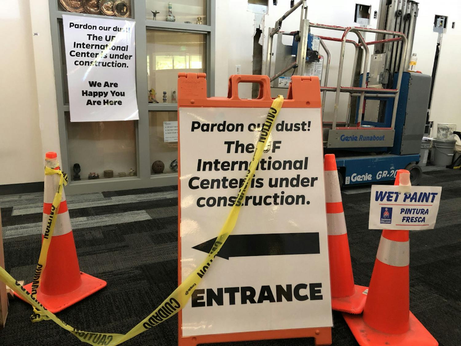 Signs in front of the International Center warned students of ongoing construction. The center is going through a $360,000 renovation.