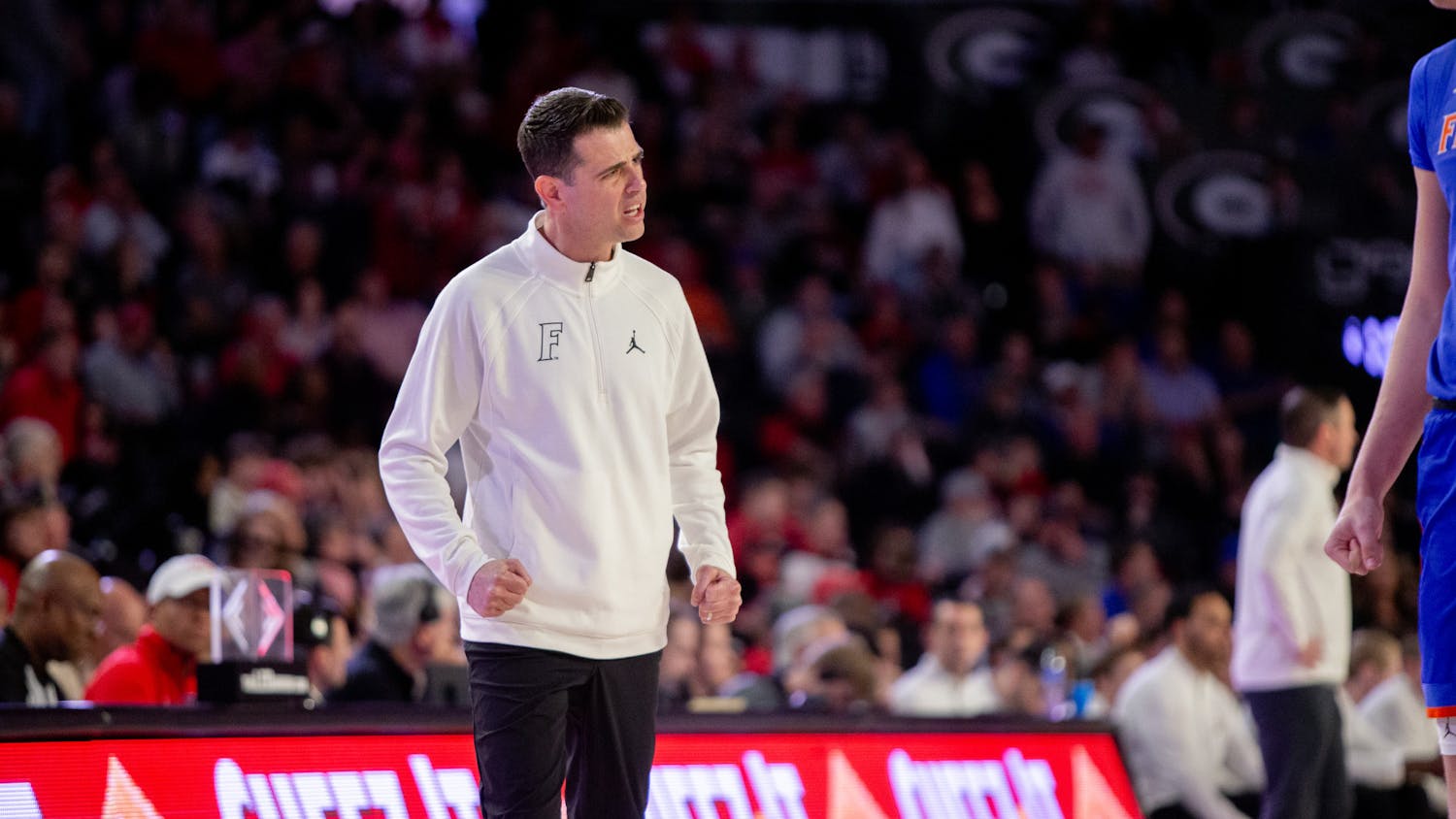 Florida men’s basketball head coach Todd Golden coaches his team during a game against the Georgia Bulldogs in Athens, Georgia, on Saturday, February 18, 2024. 