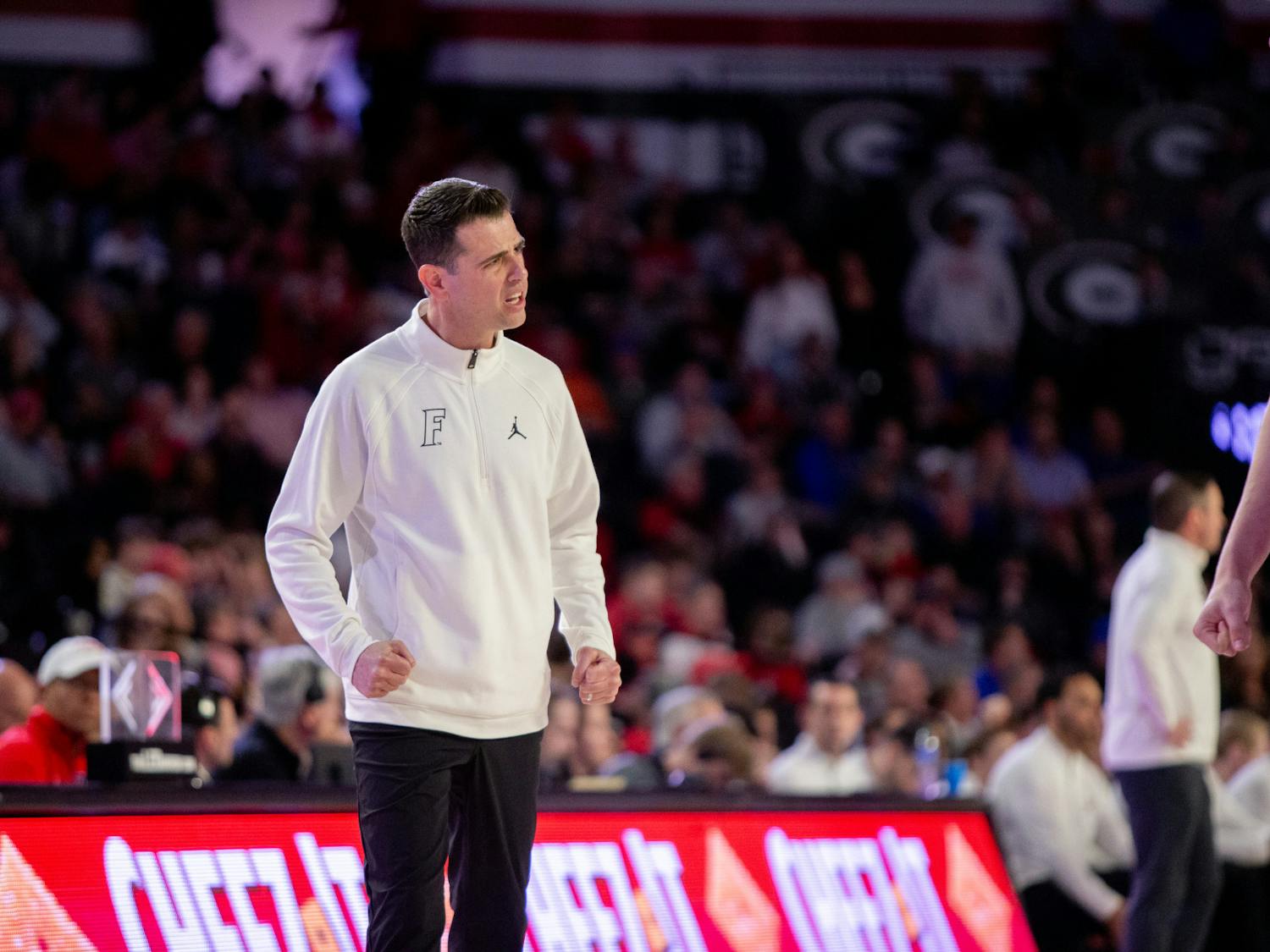 Florida men’s basketball head coach Todd Golden coaches his team during a game against the Georgia Bulldogs in Athens, Georgia, on Saturday, February 18, 2024.