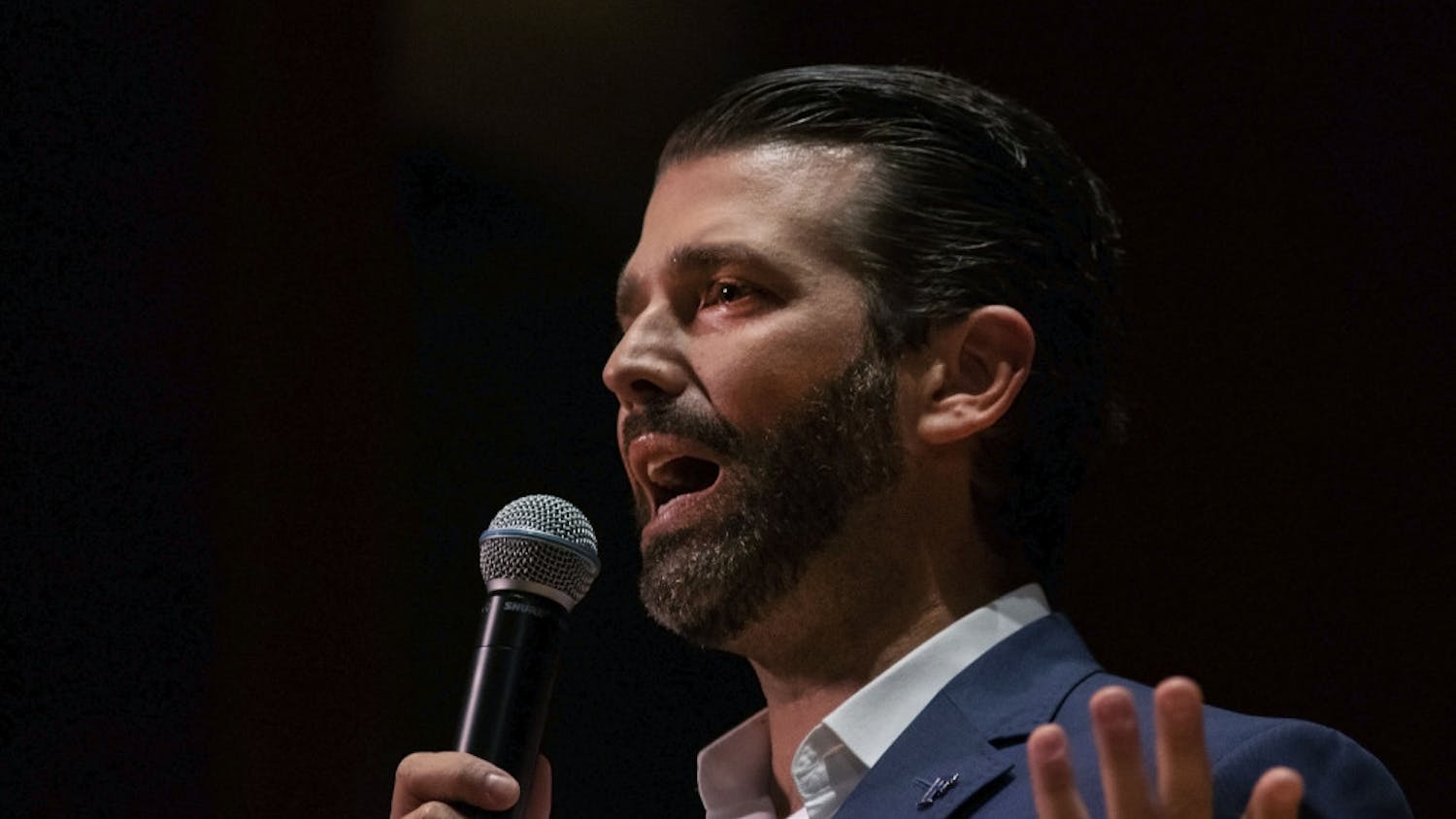 Donald Trump Jr. speaks to a crowd of more than 800 people on October 10, 2019. Trump’s speech was met with a mixture of cheers and boos.