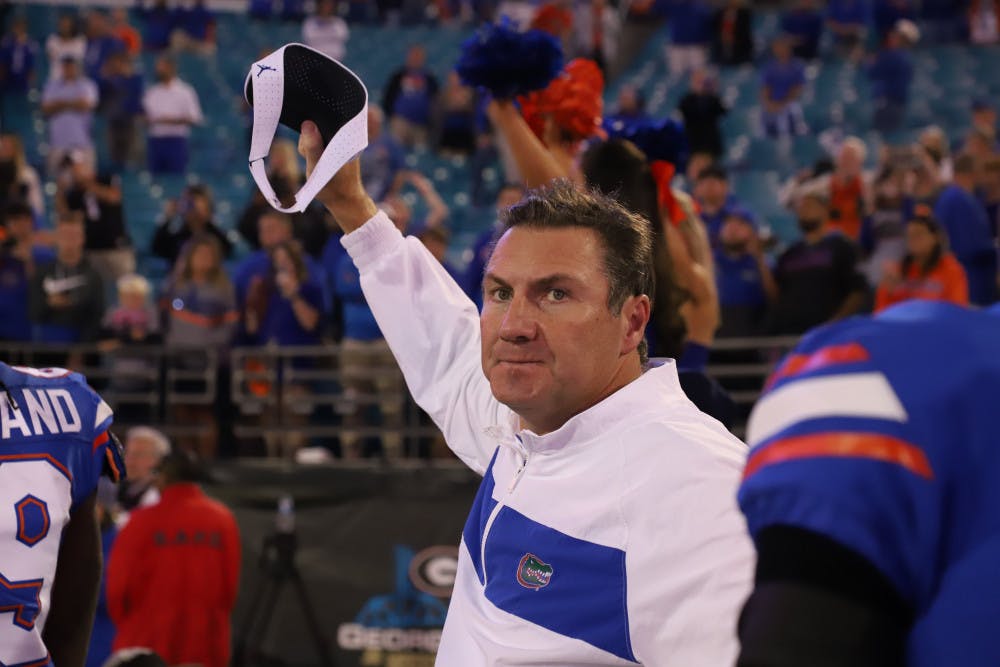 <p>Head coach Dan Mullen on the sidelines at Florida-Georgia last year. In today's presser, Mullen stressed the importance of self-education.</p>