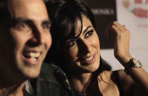 Actors Akshay Kumar and Chitrangada Singh speak at a news conference promoting their film "Desi Boyz," releasing Friday. "Desi Boyz" is the fifth film Kumar has appeared in during 2011 and the third film Singh has appeared in this year. Co-star John Abraham, not pictured, has been in four films this year, including "Desi Boyz."