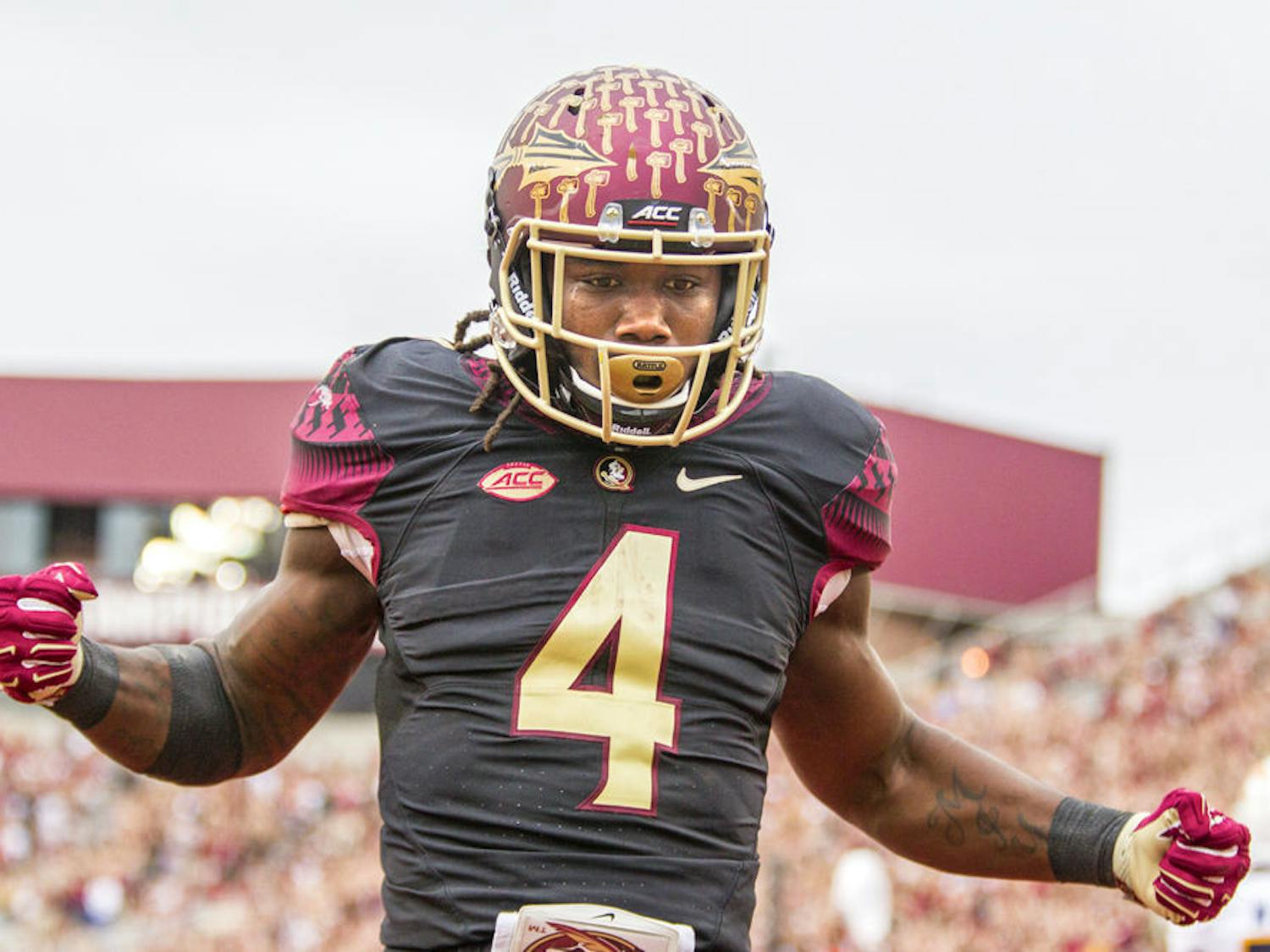 FSU running back Dalvin Cook celebrates a touchdown run in the first half of Florida State's 52-13 win against Chattanooga on Nov. 21, 2015, in Tallahassee