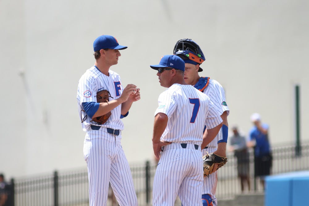 Florida's baseball team outscored Missouri 17-4 on Saturday in a doubleheader that saw UF notch a pair of victories. Pitcher Jackson Kowar (left) started Game 1 and tossed seven innings, giving up two runs and six hits while striking out nine.