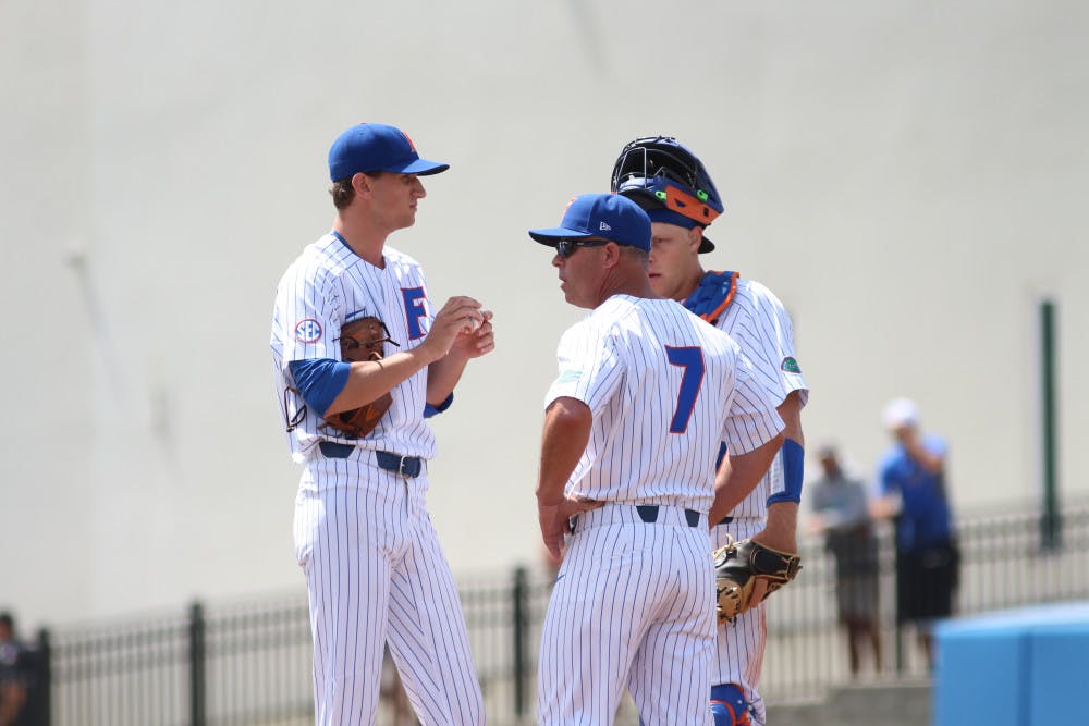 <p>Florida's baseball team outscored Missouri 17-4 on Saturday in a doubleheader that saw UF notch a pair of victories. Pitcher Jackson Kowar (left) started Game 1 and tossed seven innings, giving up two runs and six hits while striking out nine.</p>