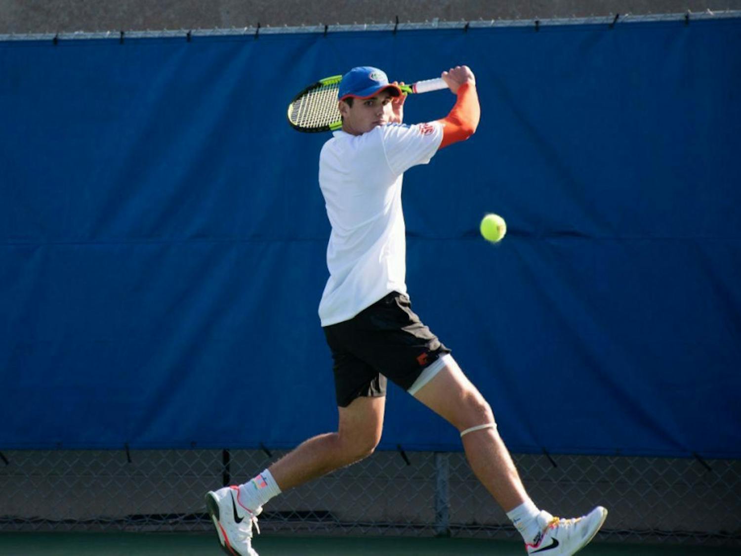 Sam Riffice (pictured) and Duarte Vale dominated doubles play in a 7-0 victory for the men’s tennis team.