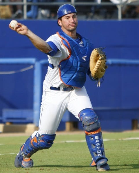 Florida junior catcher Mike Zunino throws to first during a game against LSU on April 7. Zunino was ranked by ESPN’s Keith Law as the nation’s No. 2 overall prospect for this year’s MLB Draft.