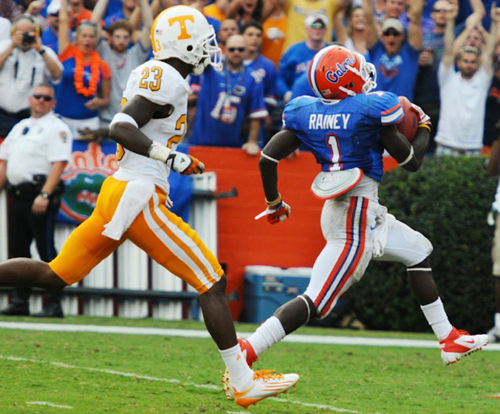 <p>Despite facing a vaunted, third-ranked rush defense, Florida must be able to move the ball on the ground with Chris Rainey (1) and Jeff Demps against Alabama on Saturday.</p>