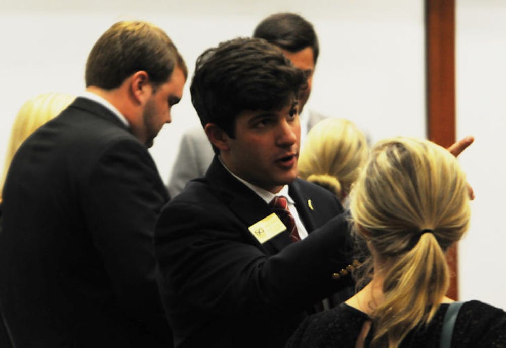 <p>Senate President Cory Yeffet, who replaced Lauren Verno, helps lead the first installment of the new senator orientation series prior to Tuesday night’s Student Senate meeting.</p>