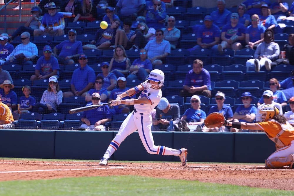<p>Sophomore Katie Kistler at-bat during a matchup with the Tennessee Volunteers (March 26, 2022). Kistler delivered four RBIs on Friday.</p>