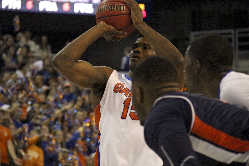 <p>UF center John Egbunu attempts a free-throw during Florida's 95-63 win over Auburn on Jan. 23, 2016, in the O'Connell Center.</p>