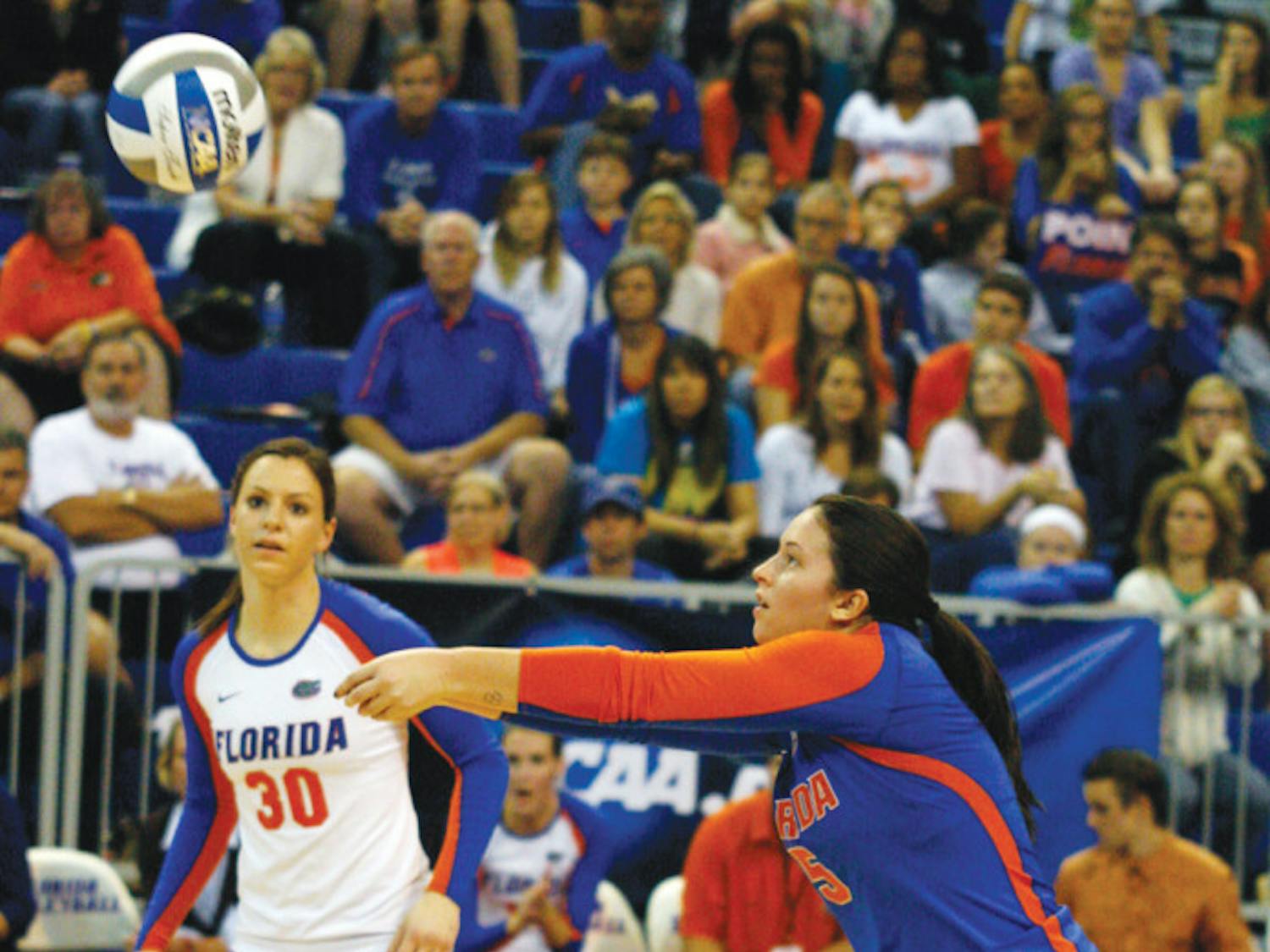 Taylor Unroe celebrates after a point in UF’s 3-0 win against College of Charleston on Dec. 1. 
