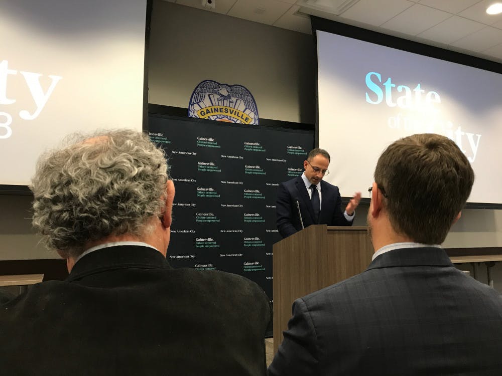Gainesville City Manager Anthony Lyons speaks during the 2018 State of the City Address on Wednesday at the Gainesville Police Department. 