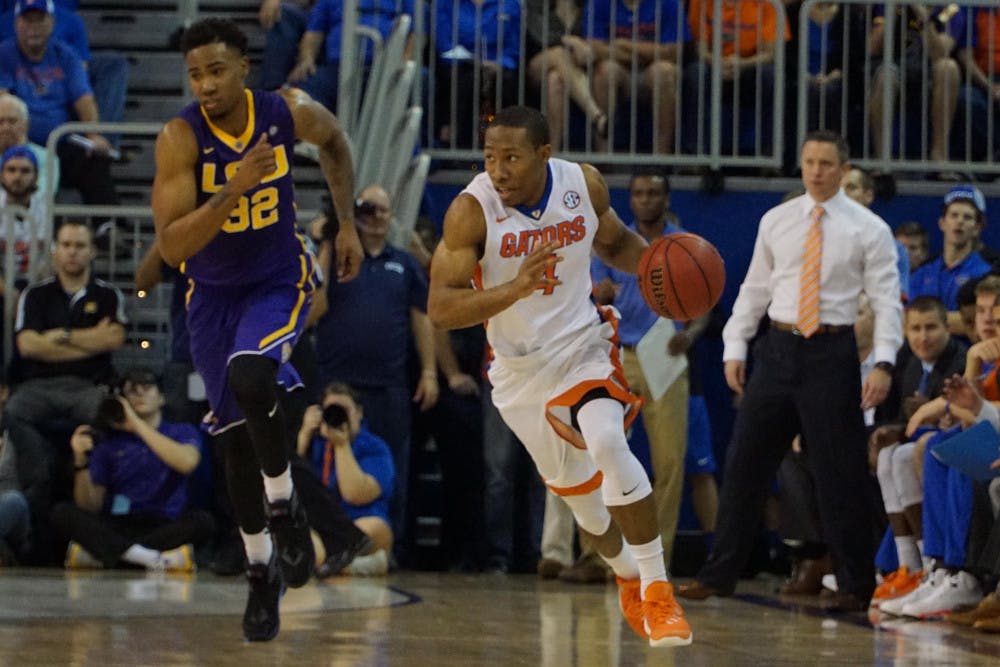 UF guard KeVaughn Allen drives down the court during Florida’s 68-62 win over LSU on Jan. 9, 2016, in the O’Connell Center.