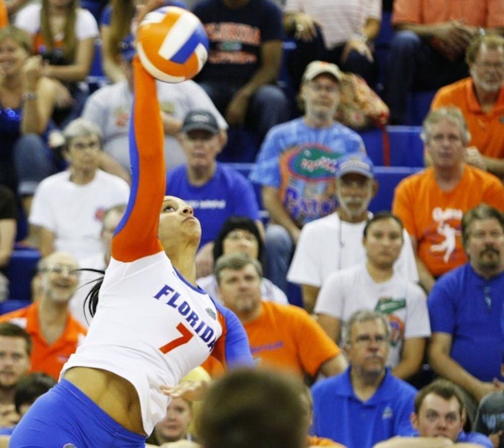 <p><span>Freshman Gabby Mallette serves during Florida’s 3-0 win against Arkansas on Friday in the O’Connell Center. Mallette notched two blocks against the Razorbacks and leads Gators freshmen with 23 this season.&nbsp;</span></p>
<div><span><br /></span></div>