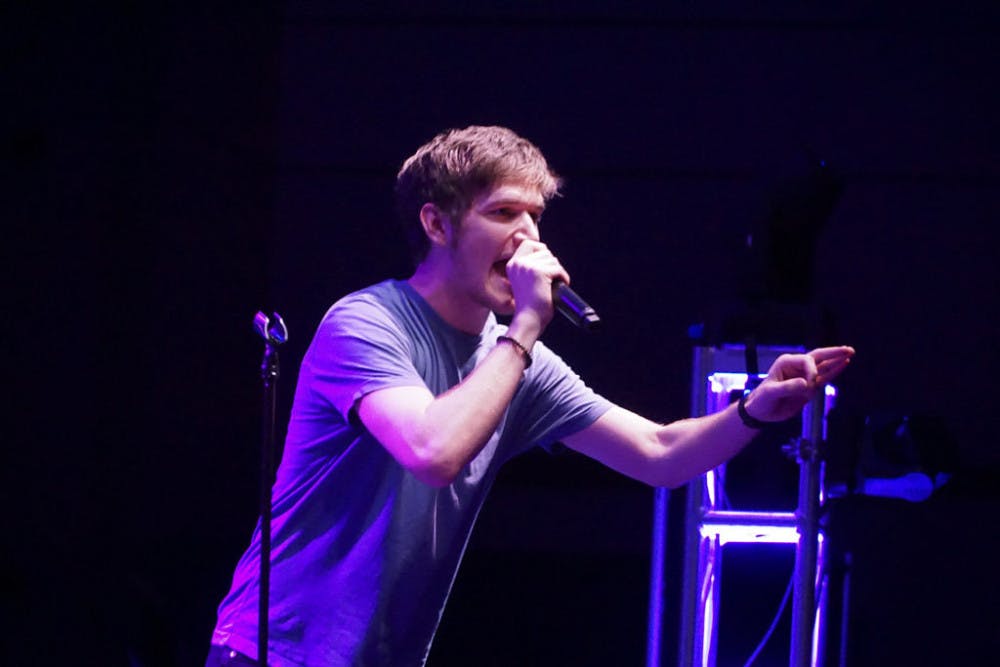 <p>Bo Burnham performs at the Reitz Union as part of the Reitz Union Board Entertainment’s Big Orange Festival. More than 900 students came to watch the comedian on Friday night.</p>