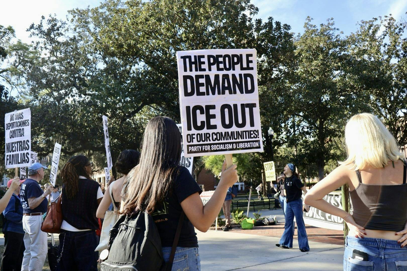 UF students walk out in protest of ICE raids in Minneapolis, Minn. The demonstration took place on Plaza of the Americas in Gainesville, Fla., Friday, Jan. 23, 2026.
