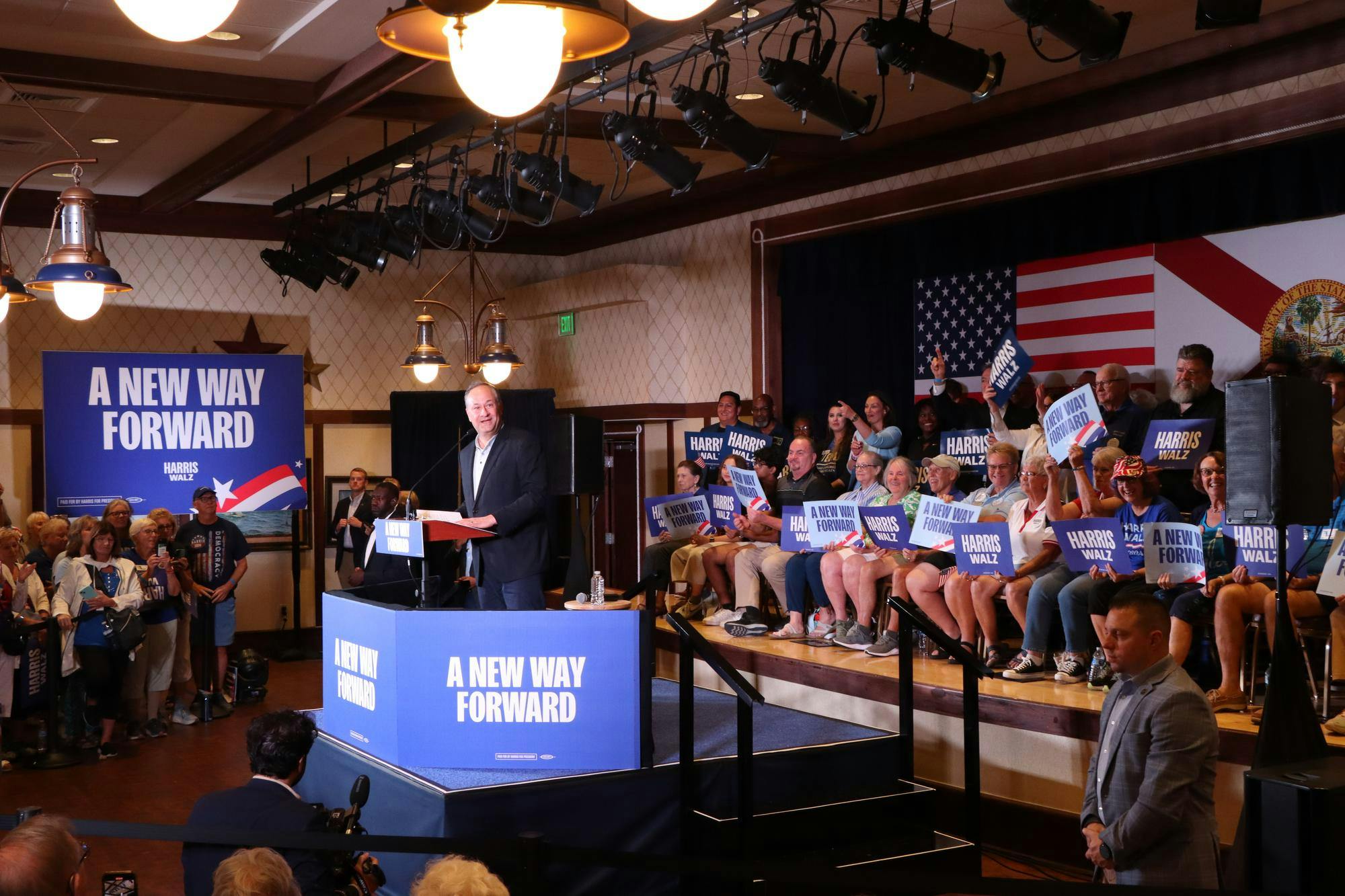 Doug Emhoff, the husband to Kamala Harris, speaks to attendees at a campaign event in The Villages on Friday, Sept. 13, 2024. 
