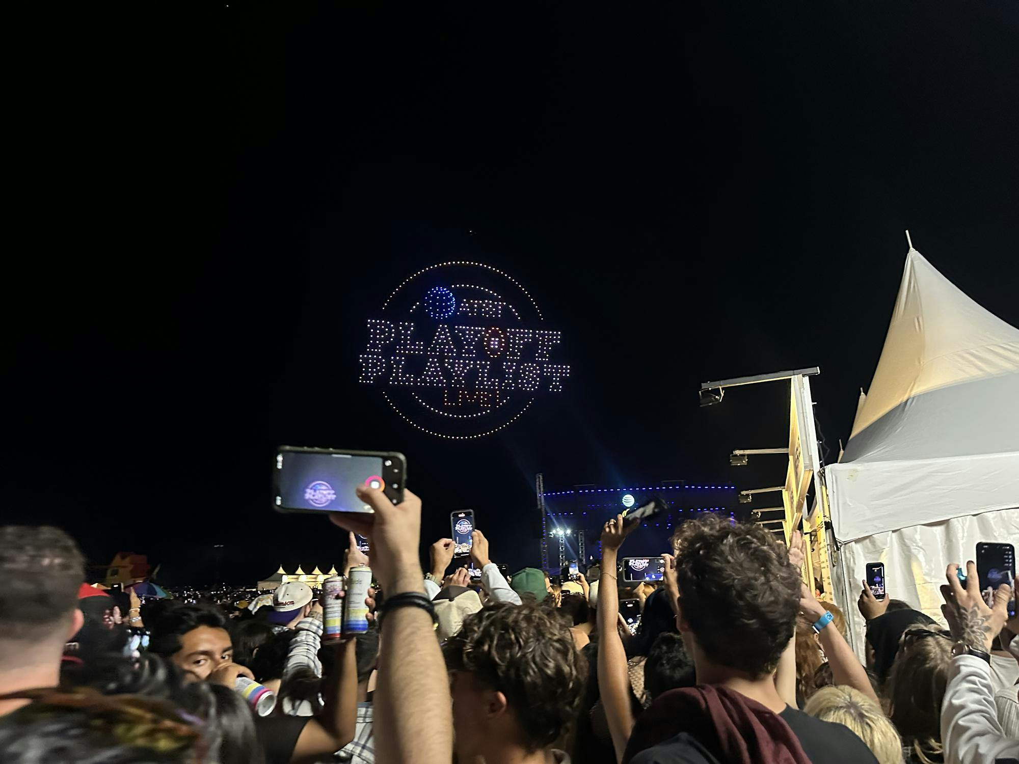 Fans watch a drone show in Miami, Fla., the week of the 2026 College Football National Championship.