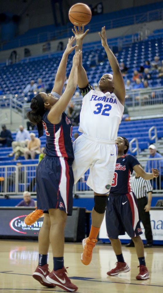 Forward Jennifer George attempts a shot during Florida’s 88-81 loss to Ole Miss on Jan. 24 in the O’Connell Center. The Gators have lost four consecutive games in Southeastern Conference play.
